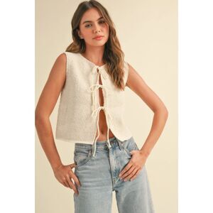 NWT Miou Muse Mila Knit Tie-Front Vest, Cream, Size S